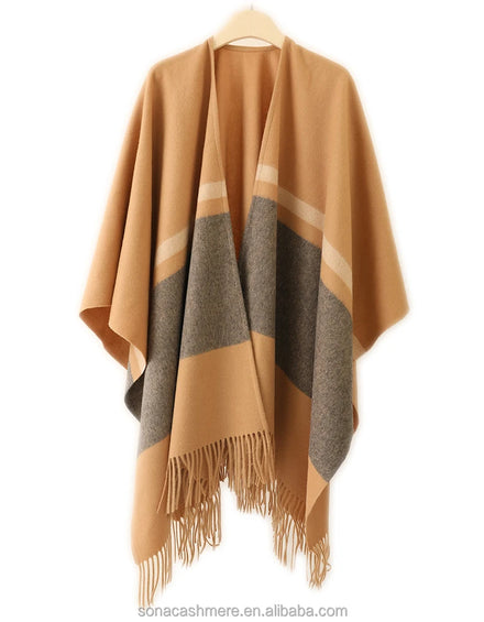 Winter Warm 100% Wool Women Poncho Shawl Custom Designer Tassel Wool Scarf Shawl