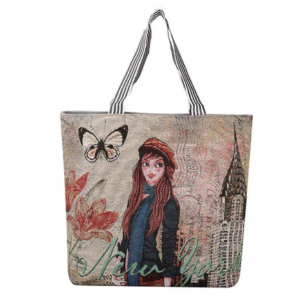 Large Capacity Reusable Ladies Flora Tropical Tote Canvas Shoulder Summer Handbag Beach Bag