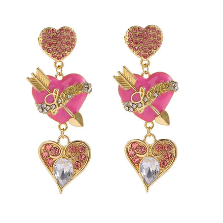 Bulk Wholesale Earring Designer with pink Heart Rhinestone Jeweled Earring for