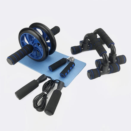 4 in 1 Home Exercise Kit AB Wheel Roller Push-up Bar Hand Griper Jump Rope & 8 Shape Resistance Loop Knee Pad