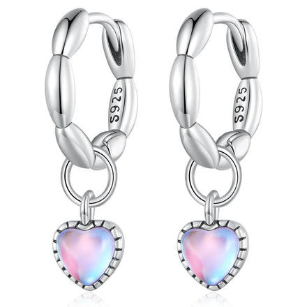925 Sterling Silver Colorful Heart-shaped Moonstone Earrings Pave Setting CZ for Women Fashion Fine Jewelry