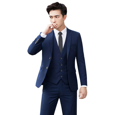 M-4XL Casual Men's Suit Korean Version Slim Size Two Button Wedding Best Man Group Dress Solid Color Suit Three Piece Suit