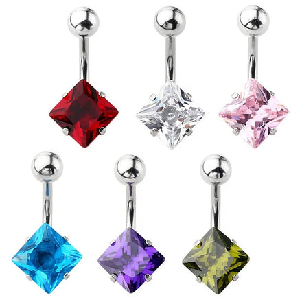 Low MOQ Stainless Steel Belly Button Ring Piercing Jewelry Fashion Single Cubic Square Zircon Navel Stud Piercing Accessories