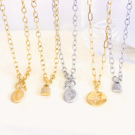 18K Gold Plated Stainless Steel Necklace CZ Paved Lock Eight Mans Pendant Link Chain Jewelry Accessories for Women Men's Wedding