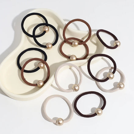 Gold String Bead Hair Rope Simple Elegant Elastic Hair Rubber Band for Women Girls Ponytail Fixed Hair Tie Accessories