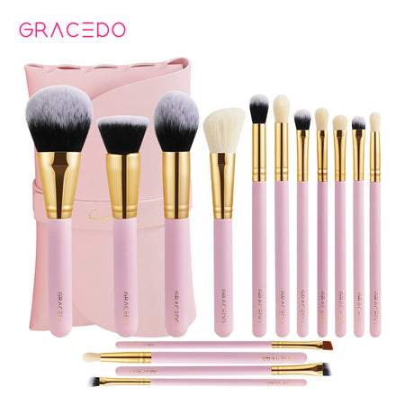 GRACEDO Makeup Brush Set pink Wood Makeup Tool Maquillaje Customized Professional Vegan Cosmetic Face Makeup Brush Set with Bag