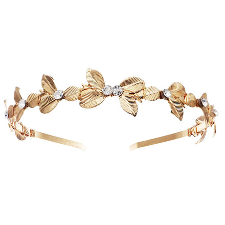 Miallo Handmade Alloy Leaf Rhinestone Imitation Pearl Bridal Hair Band Bridesmaid Hair Headband for Wedding