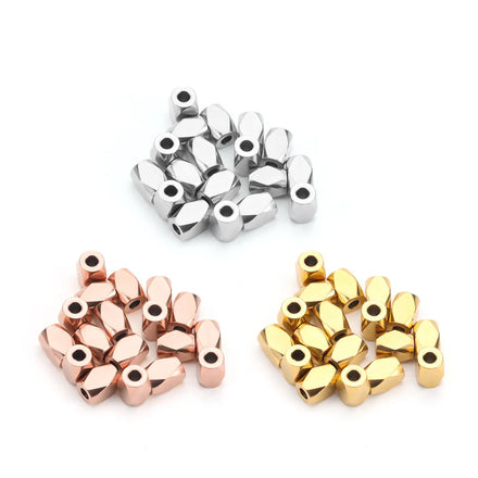 18k Gold Cube Charm Beads Wholesale Stainless Steel 6*4mm Simple Design Oval Spacer Beads Necklace Bracelet Making
