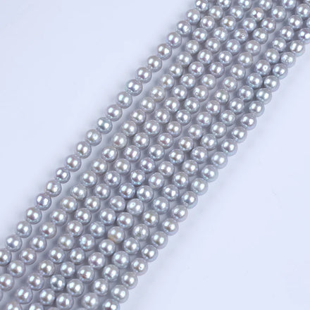 ZHUJI Natural Gray 7-8mm Round Shape Freshwater Pearls for Jewelry Making