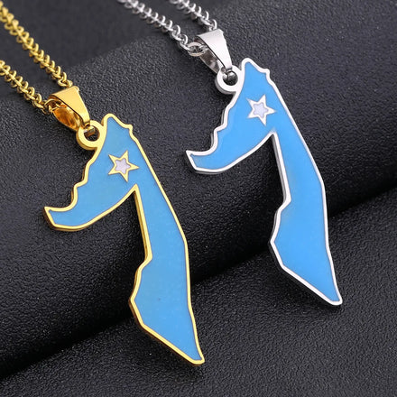 Enameled Somalia Map Chain Necklaces Stainless Steel 18K Gold Plated Enamel Somalia National Flag Map Pendant Necklace