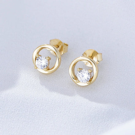 Simple Minimalist Single Stone Jewelry Psj 925 Sterling Silver 14k Gold Plated Bling Cubic Zircon Stud Earrings for Girls