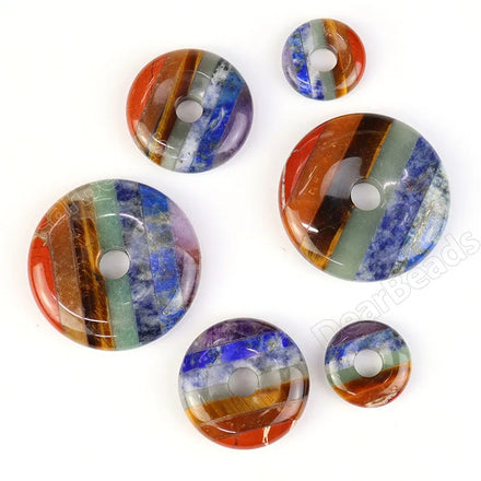 2CM 3CM 4CM Wholesale Natural Gemstone 7 Chakra Donut Pendants High Quality Gogo Stone Pendant 20mm 30mm 40mm
