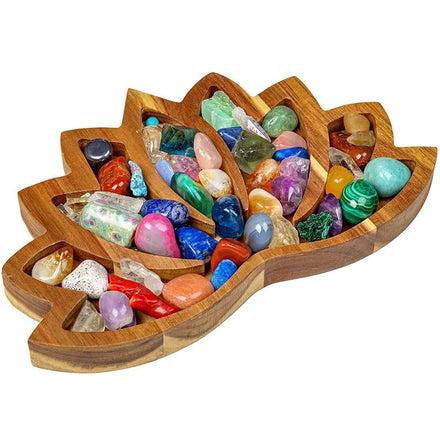 New Hot Sale New Wooden Crystal Stone Storage Box Wooden Altar Tray Lotus Wooden Storage Tray