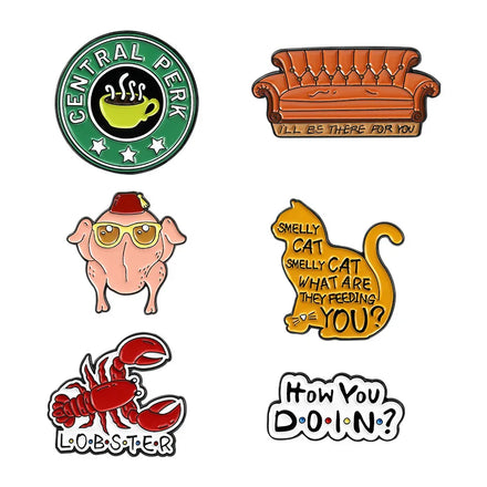 Fashion Trend Creative TV Sitcom Elements Cartoon Animal Kitten Lobster Sofa Shape Alloy Rhodium Plated Children's Gift Wedding