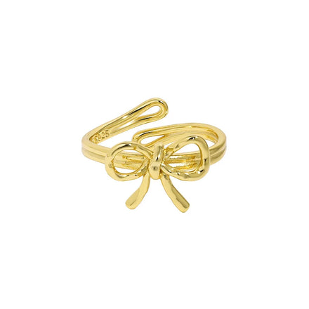 Bow Fashion Minimalist 925 Sterling Silver Elegant Jewelry Adjustable Ring for Women