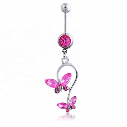 Hot Sale Stainless Steel Navel Rings Dangling Double Zircon Butterfly Belly Button Ring Crystal Belly Piercing Body Jewelry