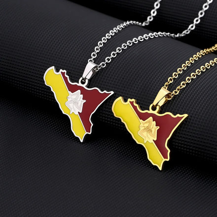Manufacturer La Sicilia Map Chain Necklaces Stainless Steel Silver 18K Gold Plated National Sicily Flag Map Pendant Necklace
