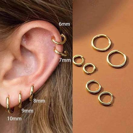925 Sterling Silver Geometric Minimalist All-match 6mm/7mm/8mm/9 Mm/10mm/12mm/14mm Plain Minimalist Flat Huggie Hoop Earrings
