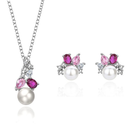 Fresh Water Pearl Set S925 Sterling Silver pink Pendant Necklaces Earrings Set Round Pearl Original Simple Fashion Set