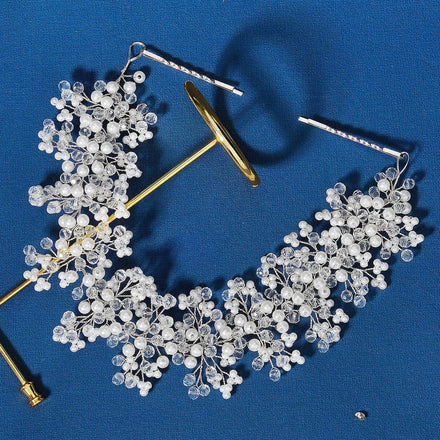 Miallo Handmade Beaded and Pearl Tiaras Bridal Hair Vine Clips with Rhinestone and Pearl Wedding Hair Headpiece