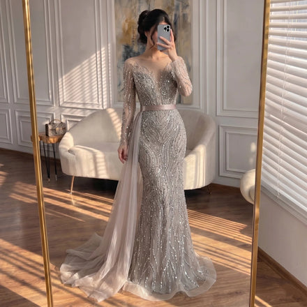 Caramel Long Sleeves Mermaid Evening Dresses With Skirt Serene Hill LA71752 Elegant Party Gowns for Women