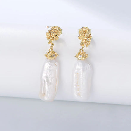 Luxury Vintage Irregular Baroque Freshwater Pearl Psj S 925 Sterling Silver 14k Gold Plated Cubic Zircon Drop Earrings