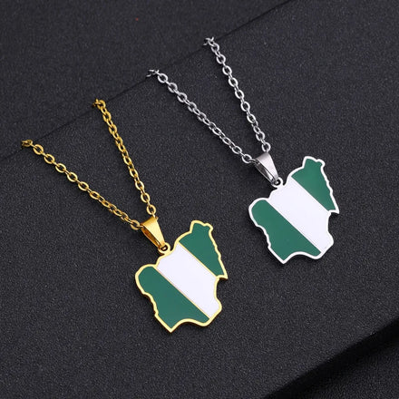 Enameled Africa Nigeria Map Chain Necklaces Stainless Steel 18K Gold Plated Enamel Nigeria National Flag Map Pendant Necklace