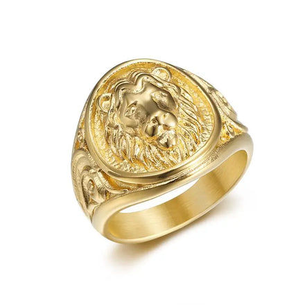 Luxury Gold Ring Designs for Boys Lion Head Ring Men's Titanium Steel Rings Cool Chunky Animal Jewelry