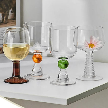 Gift Vintage Cold and Heat Resistant Colored Round Beads Crystal Wine Glass Vintage Goblet
