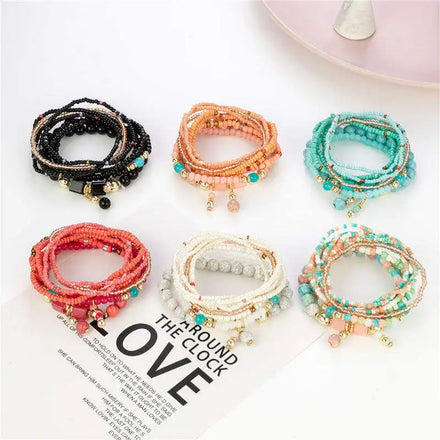 2025 Pulsera Set Bohemia Elastica De Perlas Baratas Juego De Joyas Mujer De Moda Al Por Mayor