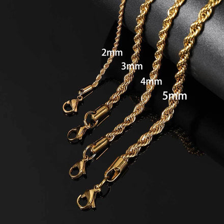 VAF 2/3/4/5mm Gold and Silver Twist Chain Stainless Steel No Fade No Rust Necklace Rope Chain Cadena De Giro Cuerda