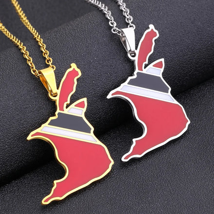 Enameled Trinidad and Tobago Map Chain Necklaces Stainless Steel 18K Gold Plated Enamel National Flag Map Pendant Necklace