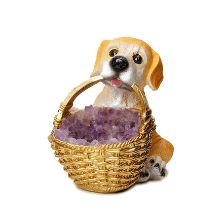 Animal Resin Dog Decor Ornament Lucky Healing Crystal Gemstone Amethyst Cluster Lamps With USB Interface for Decoration