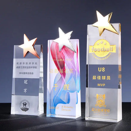 Wholesale Small Metal Star Crystal Award Plaque Custom Feng Shui Style Angel Painting Laser Printed Glass Trophy Award for Gifts