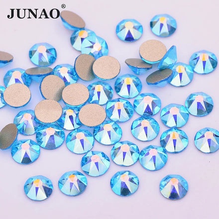 JUNAO 16 Cuts Glass Rhinestone SS6-SS40 Non Hot Fix Crystal Gemstones Wholesale Crystal Stones for Crafts Dress