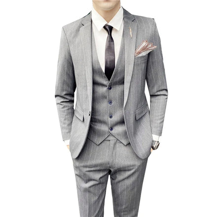 M-5XL Spring and Autumn Thick Casual Three Piece Set Men's Striped Suit Groom's Best Man Suit Men's Suit