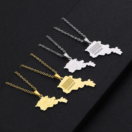 Manufacturer Armenia Map Chain Necklaces Stainless Steel Silver 18K Gold Plated Armenian National Flag Map Pendant Necklace