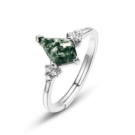 Dainty 18k Gold Plated Sterling Silver Adjustable Ring Delicate Green Moss Agate Women's Ring Wedding Jewelry