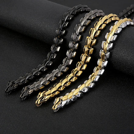 Viking Vintage Stainless Steel Chunky Dragon Head Keel Necklace Hip Hop Men's Domineering Dragon Chain Necklace
