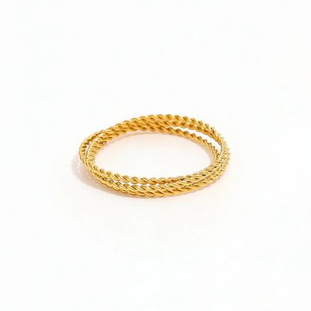 Fenny 18K Gold Plated Permanent Twisted Rope Three Circle Cross Ring Non Tarnish Stainless Steel Wholesale Jewelry
