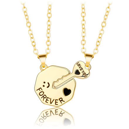 2 Pcs/Set Love You Forever Key Lock Puzzles Lovers Necklace Valentine's Day Gifts for Lover Necklace Jewelry