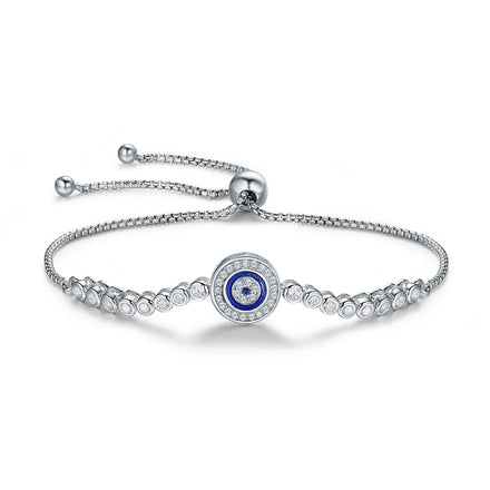 925 Sterling Silver Evil Eye Adjustable Bracelet for Women Fashionable Wedding Gift with Zircon Factory Direct-SCB033