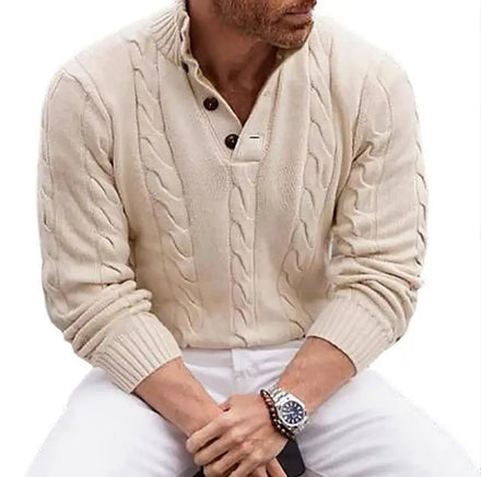 Men Sweater Fashion Solid Button Knitting Sweaters Vintage Long Sleeve Male Pullover Autumn Winter Tops
