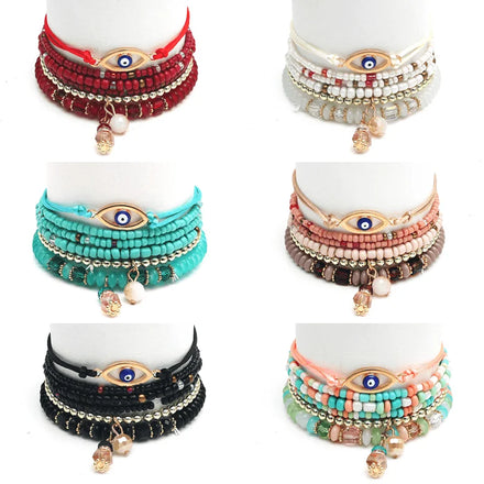 Fabrica Pulsera Set De Ojos Malvados Bohemia Capas De Perlas De Arroz Mujer Moda Personalizada