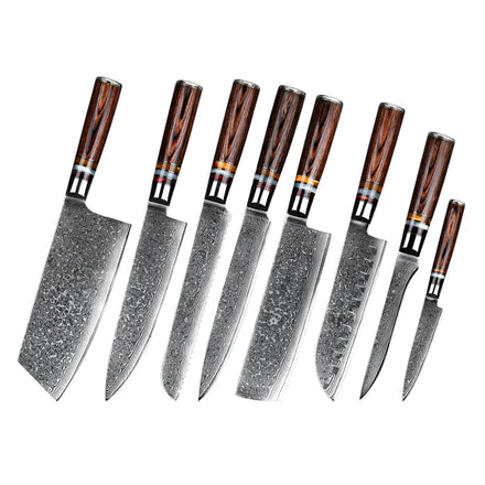 New Hot Sale 8 Pcs Damascus Powder Steel 67 Layers Professional Wood Handle Japanese Restaurant Kitchen Knife Set