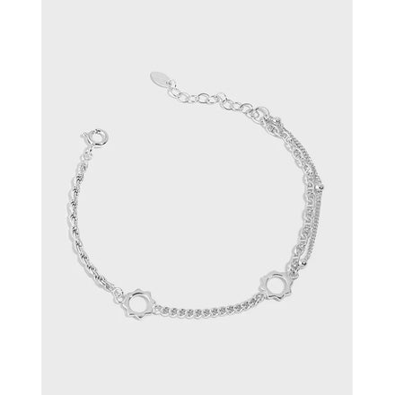 S925 Sterling Silver Sunflower Double Layer Chain Bracelets & Bangles Texture Smart Bracelet for Women