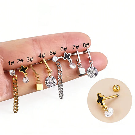 HENGSEN Stainless Steel Jewelry Helix Tragus Piercing Gold 20g Cartilage Plug Tunnel Jewelry Fashion Dangle Earrings for Women