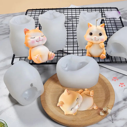 3D DIY Handmade Cat Statue Silicone Molds Decorative Candle Molds for Cake Tools Cat Figure Cat Tools