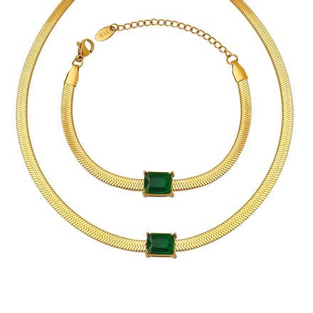 Hip Hop Fashion Metal Popular Bright Blade Chain Multicolor Zircon Contrast Necklace Bracelet Set