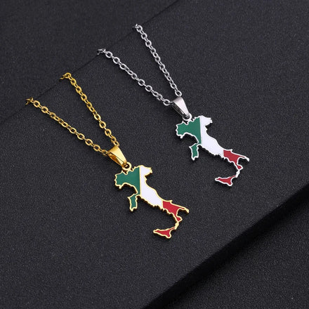 Manufacturer Stainless Steel Enameled Italy Map Chain Necklaces 18K Gold Plated Enamel Italian National Flag Pendant Necklace